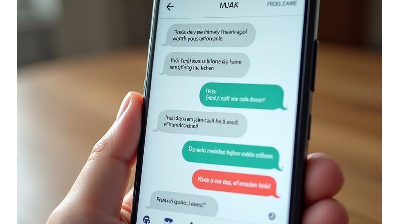 Fragment interfejsu czatu aplikacji randkowej na smartfonie, przedstawiający dwie różne konwersacje: jedną ogólną i nudną, a drugą angażującą i zabawną, z zaznaczeniem kluczowych elementów dobrej rozmowy.